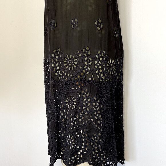 Johnny Was Dress Black Eyelet Free Fitting MIDI Nwot Size Small - Picture 3 of 7